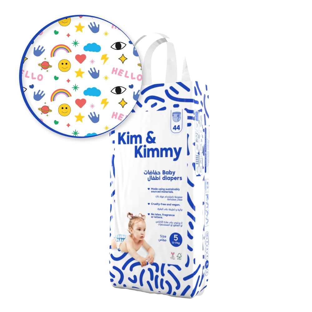 Kim & Kimmy - Size 5 Diapers, 26 - 38 lbs, Qty 44