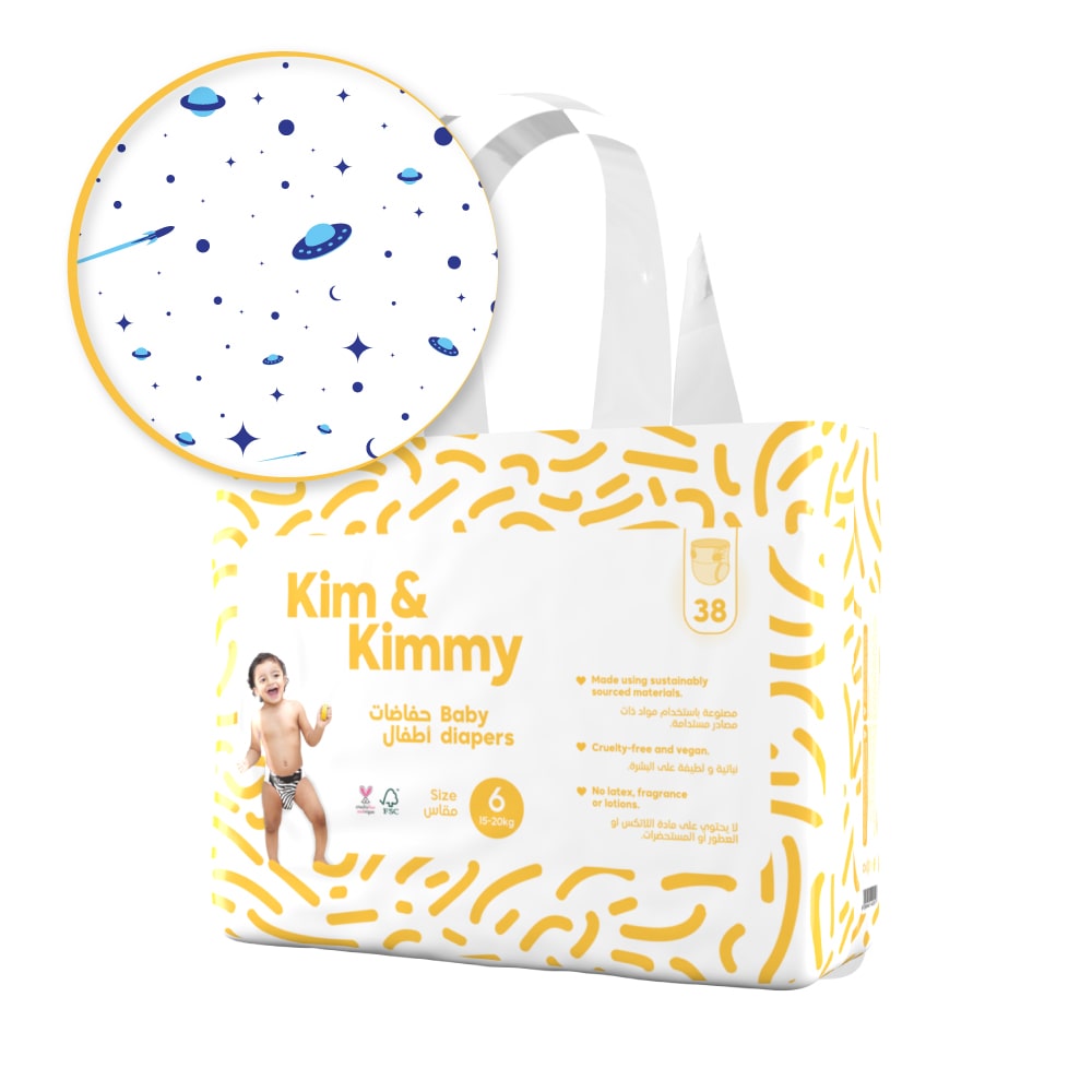 Kim & Kimmy - Size 6 Diapers, 33 - 44 lbs, Qty 38