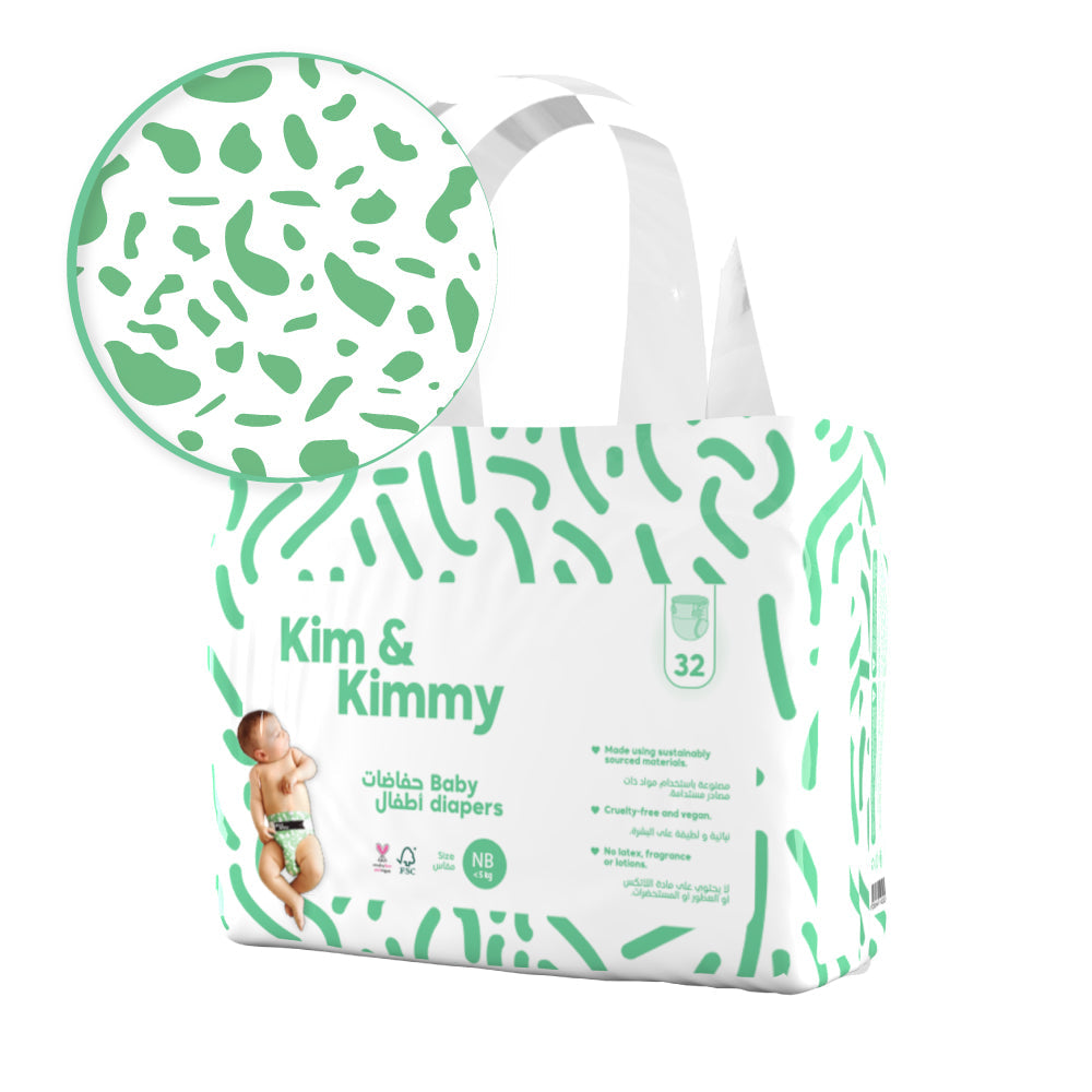 Kim & Kimmy - New Born Diapers, up to 11 lbs, Qty 32
